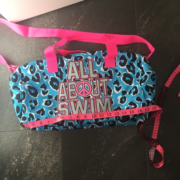 ❤️Justice gym bag canvas all about swim hot pink and blue leopard print glittery - Picture 15 of 15
